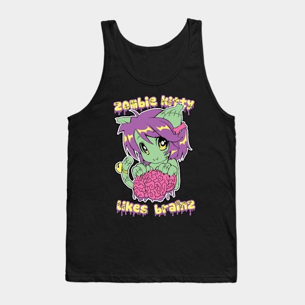 Zombie Kitteh Likes Brainz Tank Top by spookyruthy